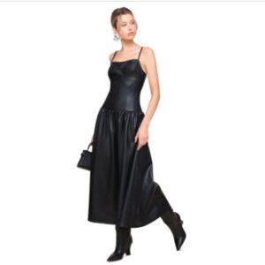 Avec Les Filles Women's Faux-Leather Drop-Waist Maxi Dress - Black